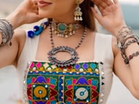 Multicolor Chaniya Choli With Mirror & Gamthi Work