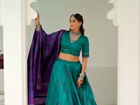 Sea Green Tasar Silk Lehenga Choli With Bandhej Print & Lace Touch Up