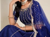 Navy Blue Art Silk Embroidery Lehenga Choli