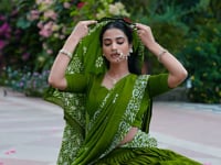 Parrot Green Chanderi Batik Print Lehenga Choli
