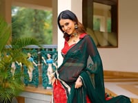 Red Navratri Lehenga With Print & Lace Touch Up