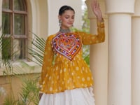 Green-White Garba Chaniya choli With Kutchi Patch Work