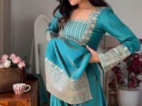 Sea Green Silk Embroidered Salwar Suit