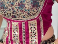 Navy Blue Garba Chaniya Choli With Print & Lace Touch Up