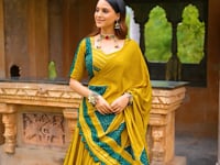 Mustard Garba Chaniya choli With Patch Work & Lace Touch Up