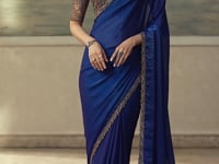 Dark Blue Satin Embroidery Border Saree