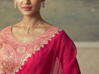 Cherry Red Georgette Embroidery Border Saree