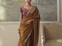 Bronze Gold Georgette Embroidery Border Saree