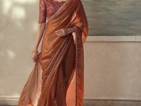Rust Gold Georgette Embroidery Border Saree