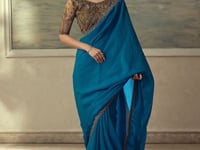 Dark Teal Georgette Embroidery Border Saree