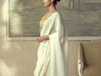 Pearl White Chiffon Embroidery Border Saree