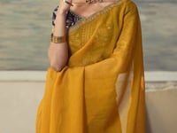 Mustard Georgette Embroidery Border Saree
