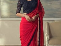 Bright Red Chiffon Embroidery Border Saree