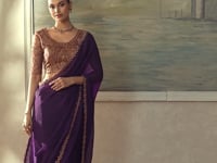 Mulberry Georgette Embroidery Border Saree