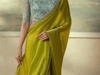 Parrot Green Satin Embroidery Border Saree
