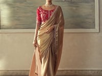 Beige Gold Chiffon Embroidery Border Saree