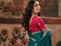 Teal Blue Bemberg Embroidered Saree