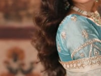 Ivory-Aqua Blue Satin Embroidered Saree