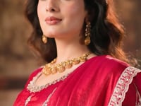 Deep Pink Satin Embroidered Saree