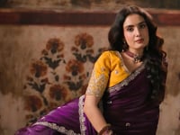 Deep Purple Satin Embroidered Saree