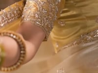 Beige-Gold Satin Embroidered Saree