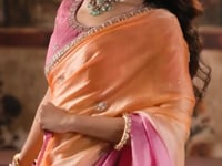 Pink-Orange Satin Embroidered Saree