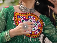 Purple-White Garba Chaniya choli With Gamthi Patch Work