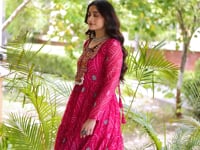 Purple Gamthi Work & Printed Navratri Gown