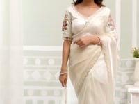 Off White Mirror & Pearl Border Work Saree