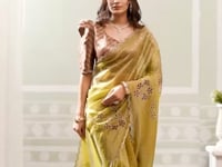 Mustard Olive Swarovski Stone Work Saree