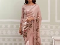 Dusty Pink Printed Saree With Border Work