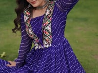 Black Navratri Gown With Print & Gamthi Patch Work