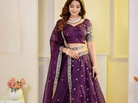 Wine Embroidered Crunchy Silk Lehenga Choli