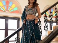 Dark Teal Blue Embroidered Lehenga Choli