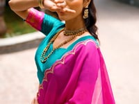 Teal Blue South indian Half Saree Lehenga