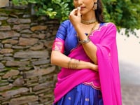Dark Blue South indian Half Saree Lehenga