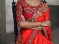 Red-Orange Embroidery Border Saree