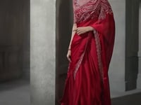 Cherry Red Embroidery Border Saree