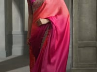 Peach-Pink Embroidery Border Saree