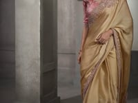 Golden Beige Embroidery Border Saree