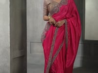Hot Pink Embroidery Border Saree