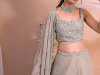 Pale Oyster Georgette Embroidered Lehenga
