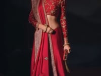 Rose Red Satin Heavy Embroidery Saree