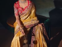 Mustard Gold Silk Heavy Embroidery Saree