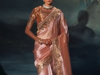 Peach Pink Silk Heavy Embroidery Saree