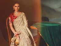 Tan Beige Silk Heavy Embroidery Saree