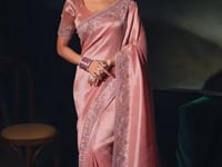 Blossom Pink Silk Heavy Embroidery Saree