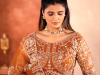 Rust Embroidered Codding Net Lehenga Choli