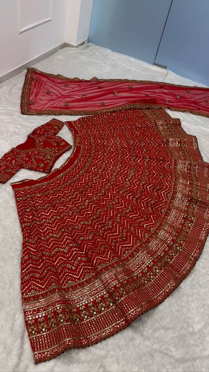 Dark Red Embroidered Lehenga Choli