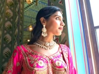 Golden-Pink Banarasi Silk Heavy Embroidery Lehenga